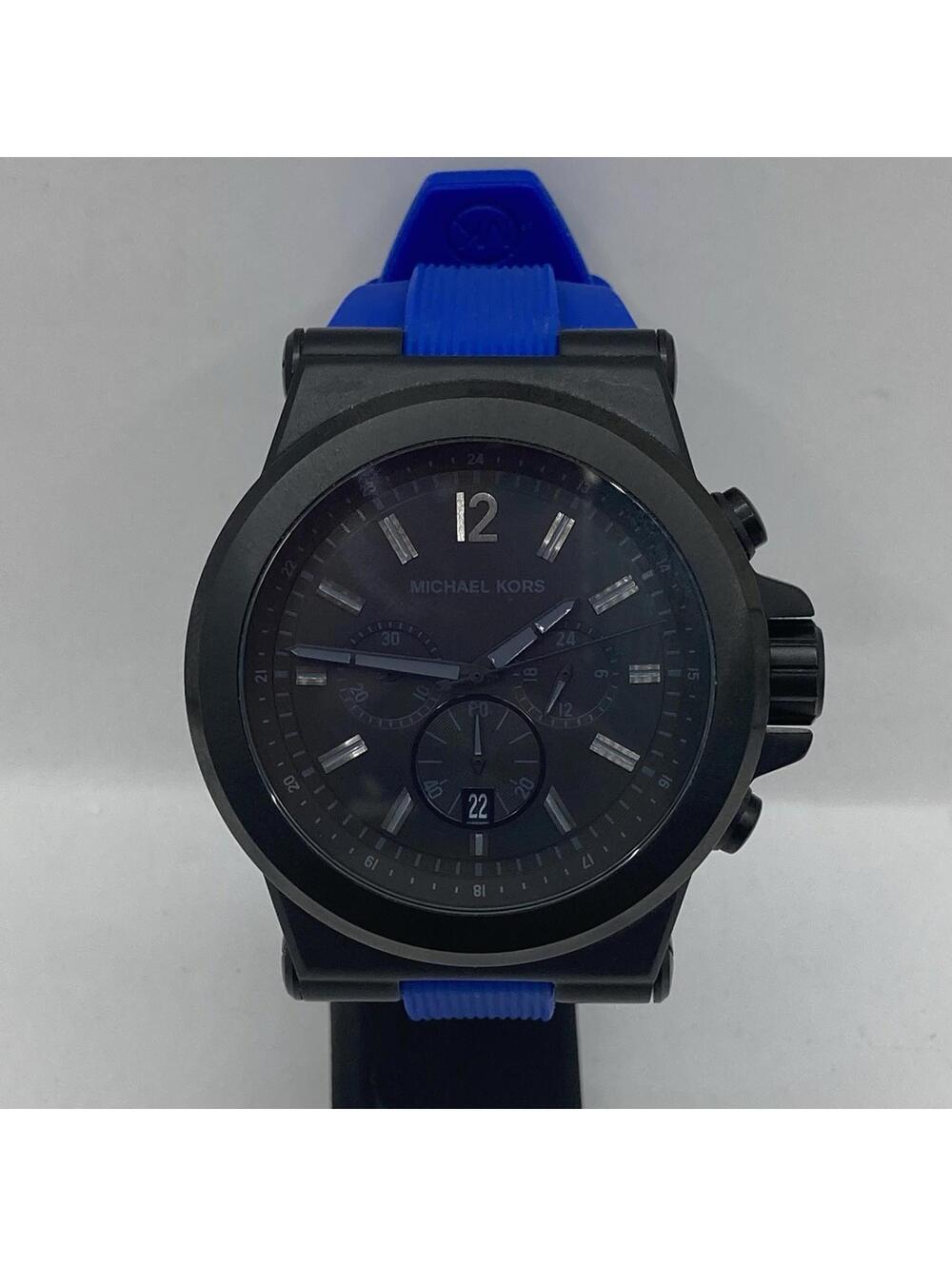 Men’s Michael Kors Dylan Blackout Chronograph 48mm Blue Silicone Band Watch Runs - Picture 2 of 9